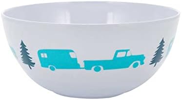 Camco Life is Better at The Campsite Bowl- White with Teal and Navy Retro RV, Trailer and Camper Print , Great for Cereal, Fruit and Desert BPA Free, Melamine(53225)