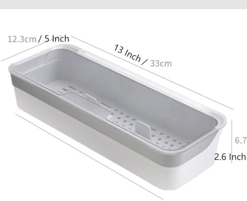 Plastic Kitchen Drawer Organizer with Lid and Drainer Stackable Utensil Holder for Countertop Silverware Tray Flatware Organizers - 13x4.7x2.4 Inch Spatula Cutlery Storage Box