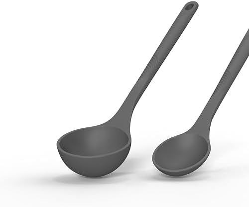 Silicone Cooking Utensils Set - 600°F Heat Resistant, Nonstick Kitchen Utensil Set with Spatulas, Spoons, Whisk, Tongs, BPA Free, Dishwasher Safe (Gray)