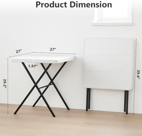 2 Pack Folding Table, Portable Coffee Table 27in Square Table for Small Spaces, Patio Card Table Foldable Picnic Table with 400 LBS Capacity for Indoor Outdoor Use, White
