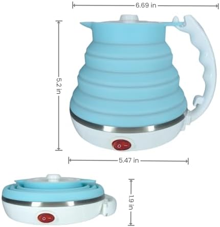 Travel Kettle Electric Foldable, Portable Electric Kettle, Collapsible Kettle Silicone + Paperless Collapsible Coffee Dripper, Travel Pour Over Coffee Maker 1 Cup (Blue)