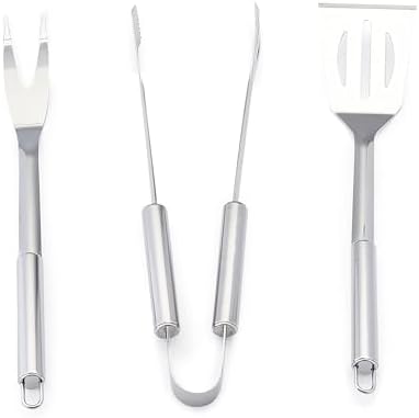 Amazon Basics 4-Piece Stainless Steel BBQ Grilling Tool Set with Carry Bag, Rust-Resistant, Dishwasher Safe