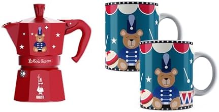 Bialetti Moka Express Iconic Italian Stovetop Espresso Maker (Red/Blue, 6 Cups Set)