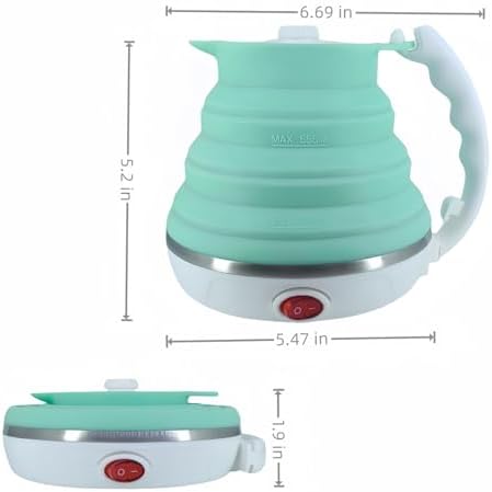 Travel Kettle, Portable Electric Kettle, Collapsible Tea Kettle Travel, Hot Water Boiler Electric, Food Grade Silicone, Auto Shut off and Keep Warm, 110V 555ml Green