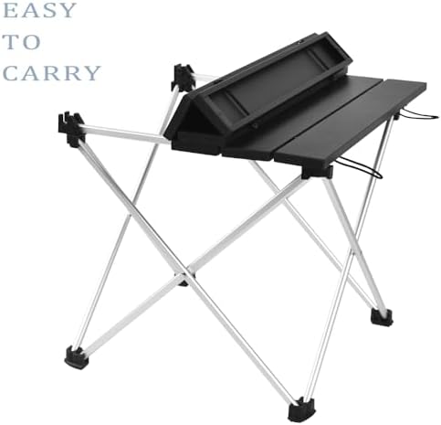Grope Portable Camping Table,Aluminum Folding Beach Table (Black-L)