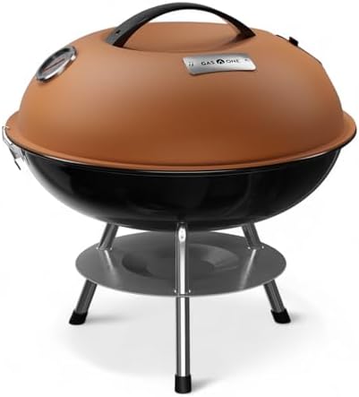 GasOne – 14-inch Portable Barbecue Grill with Thermometer - 3-Point Locking Lid for Heat Preservation – Dual Venting System – Small Charcoal Grill for Backyard, Camping, Boat