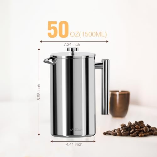 Utopia Kitchen 304 Grade Stainless Steel French Press 50 Oz, Silver
