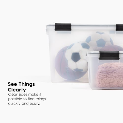 IRIS USA WeatherPro Storage Bins with Lids, 63 Qt, Clear, 4 Pack