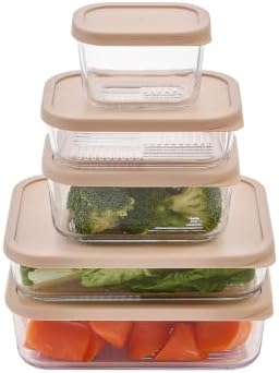 Glass Food Storage Containers with Lids - 10 Piece - 3 x 25.4 oz & 2 x 57.5 oz Glass with BPA-Free Leak Resistant Stackable Lids - Microwave, Oven & Dishwasher Safe - Ideal for Meal - Cashew Cream