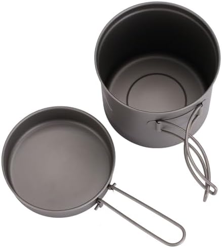 BY-J Titanium Camping Cookware 1100ML & 350ML Titanium Pot with Lid and Stainless steel spatula Camping Pot for Backpacking Hiking Traveling and Picnic