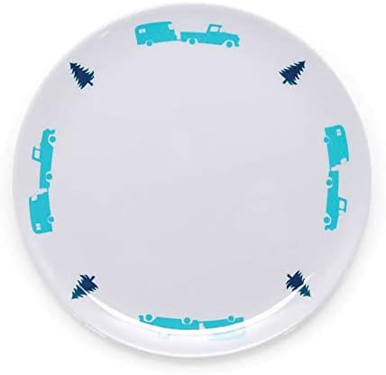 Camco Life is Better at The Campsite Small Salad Plate - White with Teal and Navy Retro RV, Trailer and Camper Print , Great for Salads and Deserts, BPA Free, Melamine (53226)