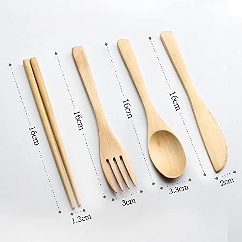 IQCWOOD Wooden Cutlery Set, 4 PCS Spoon Chopsticks Fork Knife for Eating