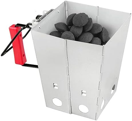 Royal Gourmet Foldable Charcoal Chimney Fire Starter Camping Grill, silver and red