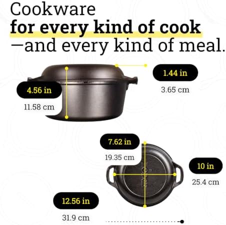 Lodge Cast Iron Double Dutch Oven, 2-in-1 Pot and Skillet Combo, 5 Quart
