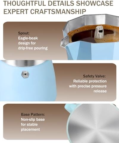Coffee Maker Stovetop Espresso Maker 3 Cup Aluminum Moka Pot Percolator 5oz 150ml Easy Brewing for Electric Ceramic Stoves Home Camping Italian Cuban Café Classic Sip Sized Blue