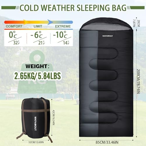0 Degree Sleeping Bags Waterproof for Adults, Cold Weather Machine Washable Sleeping Bag with Compression Sack for 3-4 Season Camping Outdoor