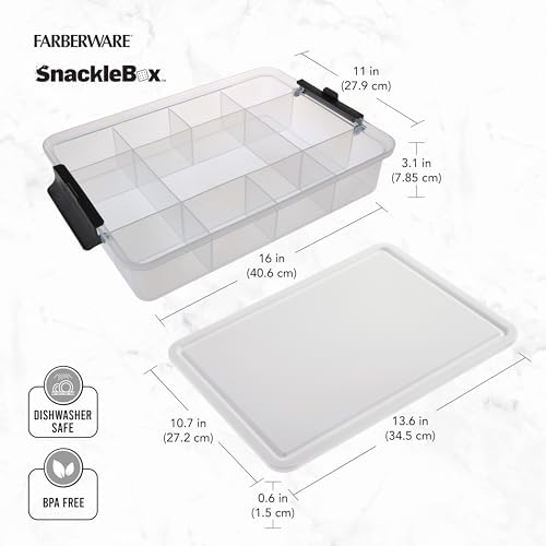 Farberware Build-A-Board Snacklebox Serving Tray with Locking Plastic Cutting Board Lid, Portable Storage Container with Compartments for Charcuterie, and More-Make it. Take it. Enjoy it, 11x16-Inch