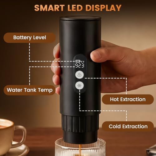 Electactic Portable Coffee Maker with Self-Heating, Camping Coffee Maker for Travel with 9000mAh Battery, Travel Coffee Maker for Ground Coffee & Nespresso Pods, Ideal for Gym/Camp/Travel/Office