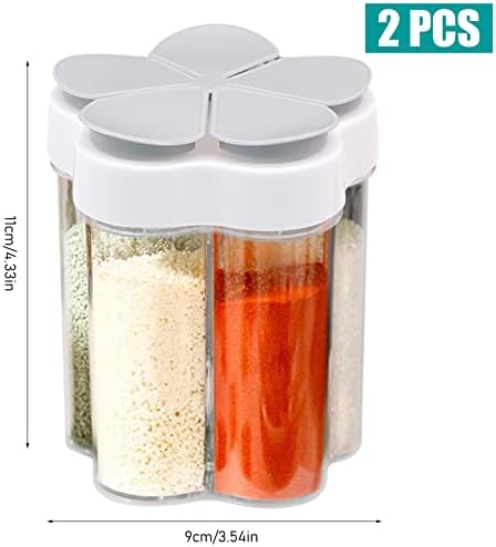 2 PCS Travel Spice Jars, 5-in-1 Seasoning Containers, Clear Plastic Condiment Bottle for Camping, Hiking, BBQ, Picnic