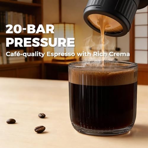 HAUSHOF 20 Bar 2-in-1 Portable Espresso Machine, USB-C Travel Coffee Maker