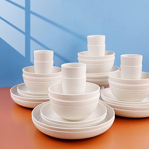 Supernal 32Pcs Beige Wheat Straw Dinnerware Set for 8, Unbreakable Dishes