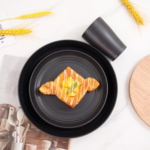 Supernal 24pc Black Wheat Straw Dinnerware Set, Unbreakable Dish Set for 6