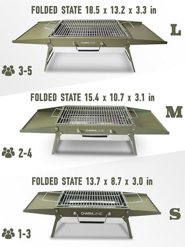 Charmline 14 x 9 inches Small Portable Charcoal BBQ Grill, Foldable Compact Camping Barbecue for 1–3 People, Ideal for Camping, Tailgating, Beach, Picnic & Tabletop Use, Green