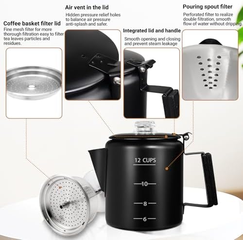 No Coating 12 Cup Percolator Coffee Pot 304 Stainless Steel