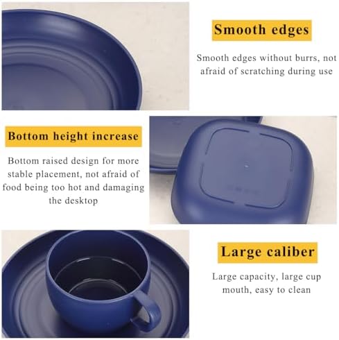 Camping Utensils Set, ReaNea Camping Plates and Bowls Set with Coffee Mug, Travel Cutlery Set Include Spoon, Fork, Knife for Home, Poolside, Outdoor, Picnic, Camp