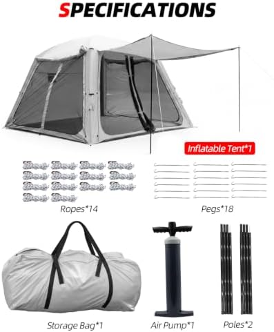 Abahub Inflatable Camping Tent with Hand Pump for 1/2/3/4/8 Person