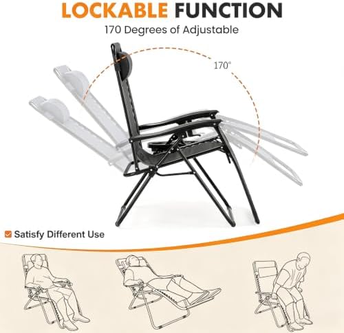 NEWBULIG Zero Gravity Chairs Set of 2, Folding Lounge Recliner Chair