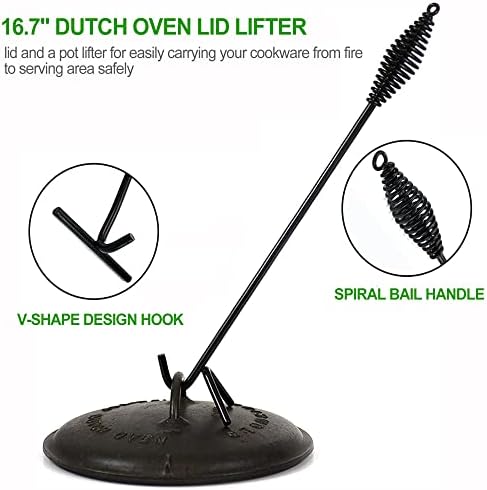 8 Piece Pre-Seasoned Dutch Oven Cooking Set Cast Iron Camping Kitchen Cookware Bakeware Skillets & Square Grill Pan w/Vintage Carrying Wood Box for Ourdoor Home BBQ Baking