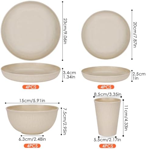16pcs Plastic Dinnerware Set for 4 People Camping Plates and Bowls Set