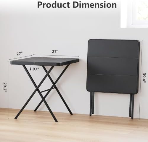 2 Pack Folding Table, Portable Coffee Table 27in Square Table for Small Spaces, Patio Card Table Foldable Picnic Table with 400 LBS Capacity for Indoor Outdoor Use, Black