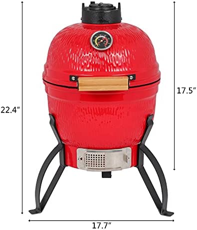 Outvita Ceramic Grill, 13" Round Kamado Charcoal with Thermometer, Red