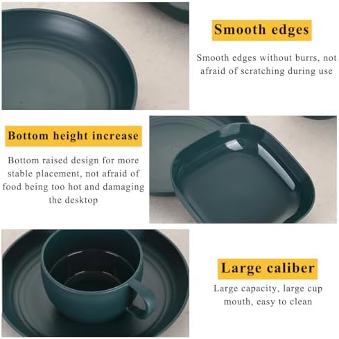 Camping Utensils Set, ReaNea Camping Plates and Bowls Set with Coffee Mug, Travel Cutlery Set Include Spoon, Fork, Knife for Home, Poolside, Outdoor, Picnic, Camp