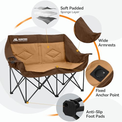 Oversized Double Camping Chairs for Adults, 2 Person Camping Chair, Brown