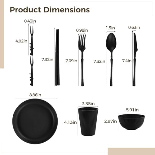 20 Pcs Wheat Straw Dinnerware Set for 4-6 People, Includes Plates, Bowls, Cups and Cutlery, Microwave and Dishwasher Safe, Break-Resistant Stackable Dishes for Home Kitchen, Dorm or Camping