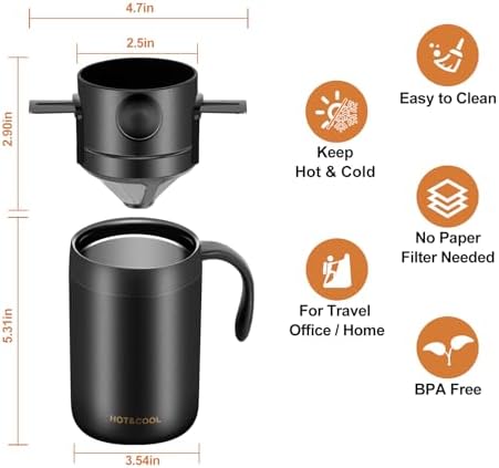 MACIFECI 16oz Camping Coffee Maker Pour Over Coffee Maker Camping Coffee Pot Portable Coffee Maker for Travel Camping Offices Backpacking Outdoor (Black)