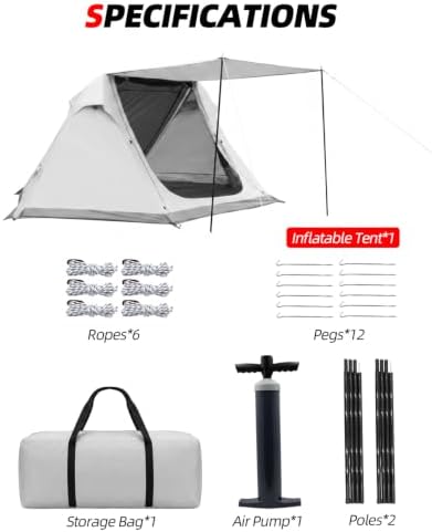 Abahub Inflatable Camping Tent with Hand Pump for 1/2/3/4/8 Person