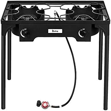 2 Burner Outdoor Camping Stove Portable Propane Gas Burners for Camping Cooking, 150,000 BTU High Pressure Cast Iron Outdoor Camping Burner with CSA Listed Regulator, Detachable Legs