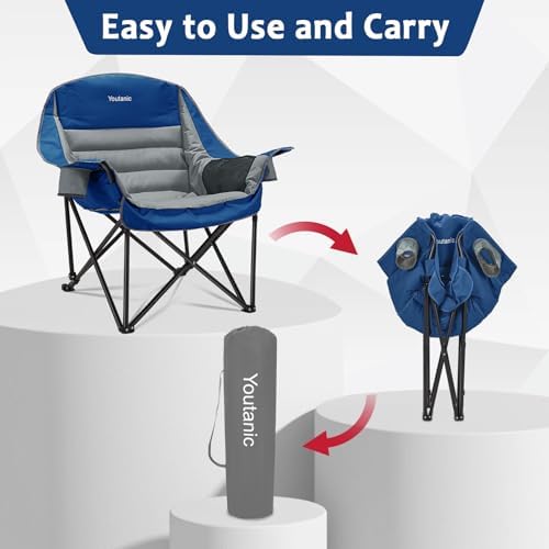 Youtanic Oversized Padded Camping Chair, Portable Folding Camping Chairs