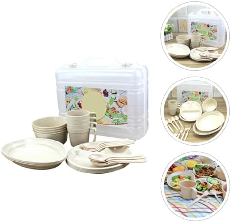 Portable for Set Kit Mess Camping Tableware 24pcs Plastic with Plates, Bowls, Cups, and Utensils Lightweight and Extremely Safe Outdoor and Indoor Use for Adults