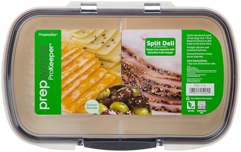 ProKeeper Split Deli Food Storage Container with Air-Tight Silicone Seal and Dry Erase Compatible Lid, 11.75 (Pack of 2)
