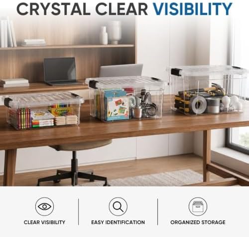 Superio 7.4 Quart Clear Plastic Storage Bin with Lid, Stackable Organizer Box, BPA-Free Storage Container for Home, Garage, School & Office, 1 Pack