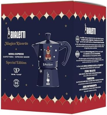 Bialetti Moka Express Iconic Italian Stovetop Espresso Maker (Blue/Red, 3 Cups)