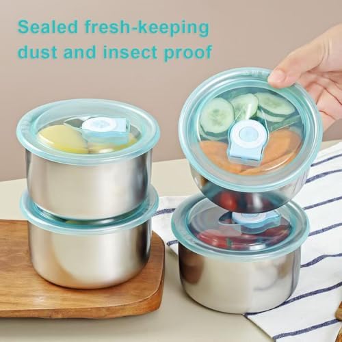 Stainless Steel Food Storage Containers Set of 4 Leak proof Metal Storage BinsMulti-Use for Snacks,Fruits Stackable&Portable for Kitchen Fridge&Outdoor Camping,Storage Containers,Snack Containers