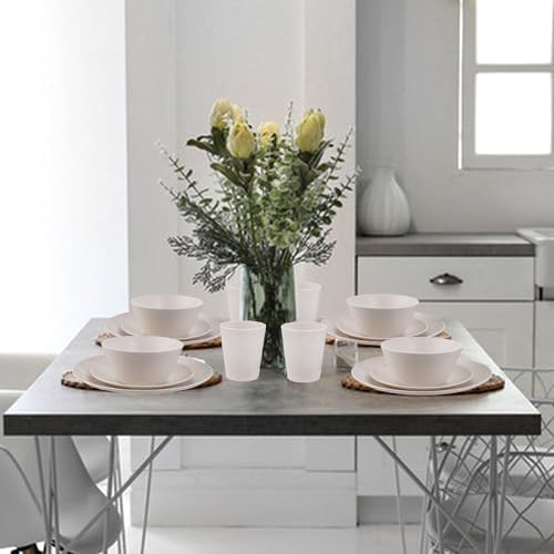 Supernal 32Pcs Reusable Cream Wheat Straw Dinnerware Plates and Bowls Sets