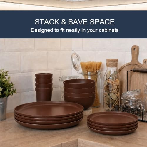 28 Piece Dinnerware Set for 4, Unbreakable Plates and Bowls Sets