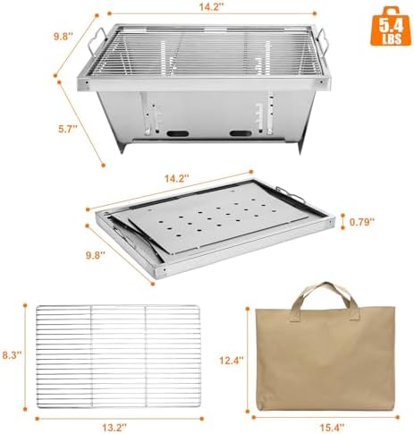 Portable Charcoal Grill, Camping Charcoal Grill for IGT Table, Folding Barbecue Grill, Outdoor Tabletop BBQ Grill,Backpacking BBQ Grill with Carry Bag, for Outdoor Cooking Picnics Beach